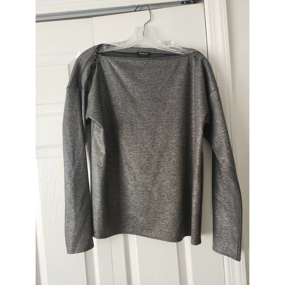 NWOT Worth New York Metallic Chrome Silver Top with Zipper Shoulder, Women's S